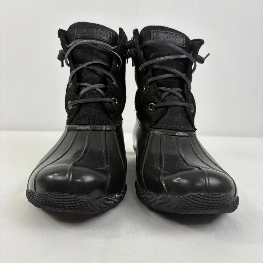 Sperry Women's Saltwater Black Suede Waterproof Duck Boots STS98304 Size 8.5